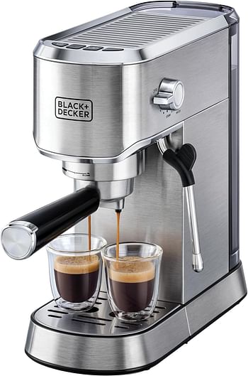 BLACK+DECKER ECM150-B5 Manual Barista Pump Espresso Coffee Machine 1450W - Silver