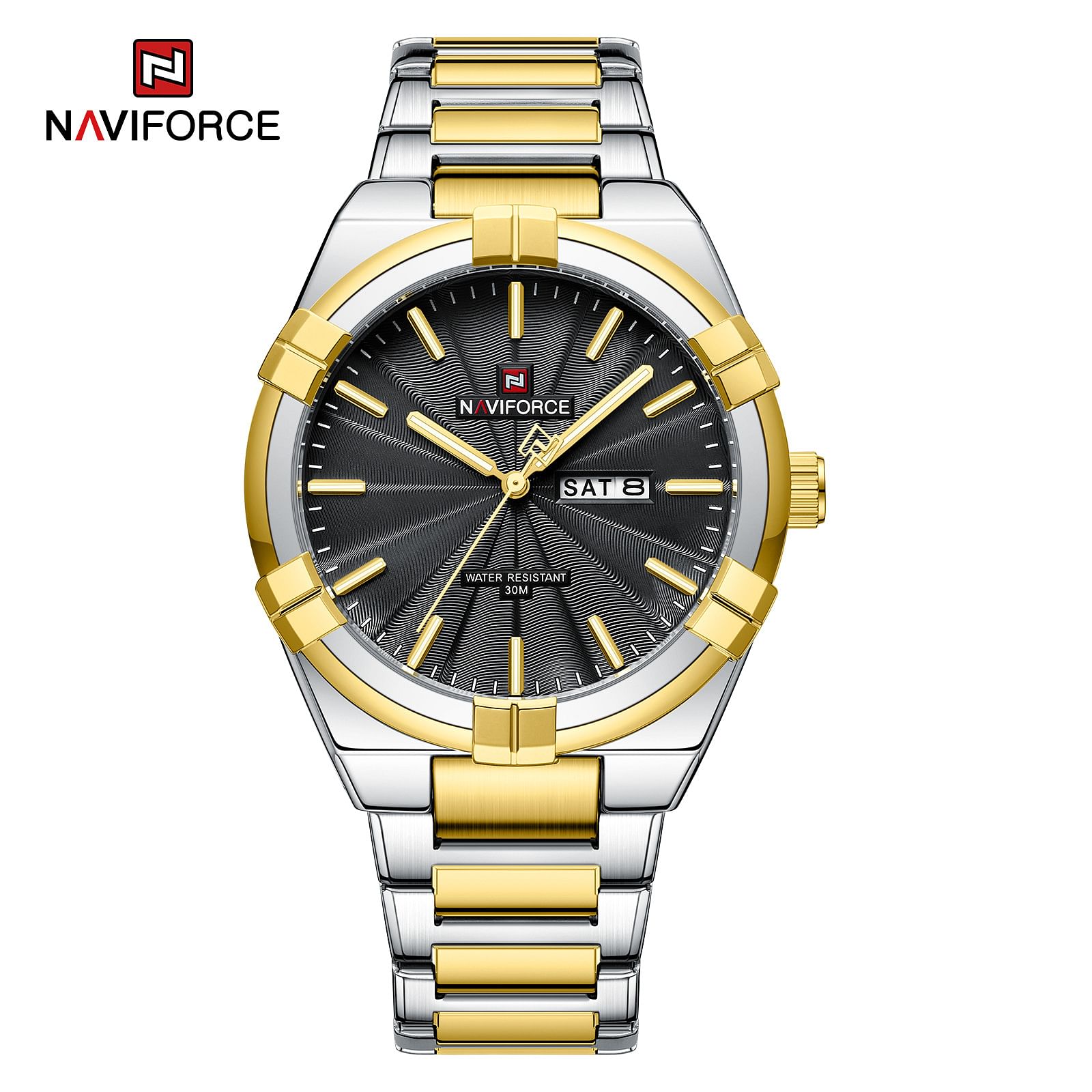 NAVIFORCE NF9218 Latest Men Quartz Watches Stainless Steel Band Silver Gold And Black