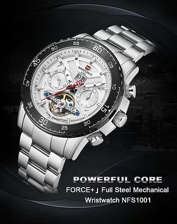 NAVIFORCE NF-1002 Men's Mechanical Watches Wristwatch Stainless Steel Automatic Date Watch 43 mm - Silver, White