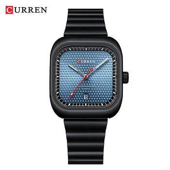 CURREN 8460 Men's Fashion Watch Stainless Steel Square Shape Dial with Calendar Business Watch 36 mm- Silver