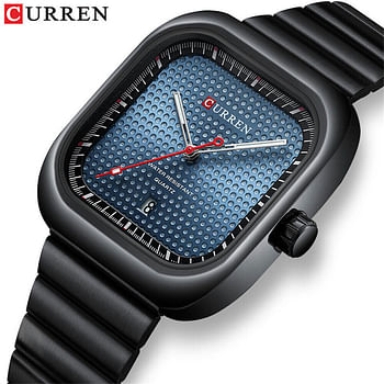 CURREN 8460 Men's Fashion Watch Stainless Steel Square Shape Dial with Calendar Business Watch 36mm - Black, Blue