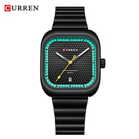 CURREN 8460 Men's Fashion Watch Stainless Steel Square Shape Dial with Calendar Business Watch 36mm - Black, Green