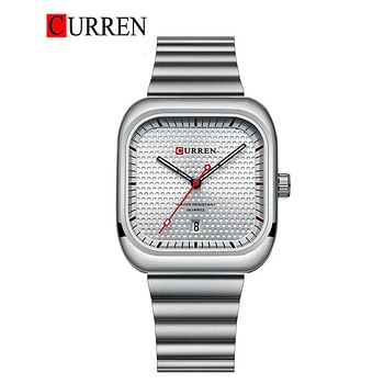 CURREN 8460 Men's Fashion Watch Stainless Steel Square Shape Dial with Calendar Business Watch 36mm - Black, Blue