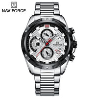 NAVIFORCE 8021 Men's Wristwatch Top Brand Chronograph Stainless Steel Quartz 44 mm - Silver, White