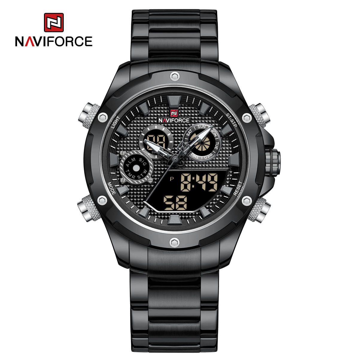 NAVIFORCE NF9217 Top Luxury Brand Sports Military Quartz Stainless Steel Wristwatch Male Clock- Black/Gray