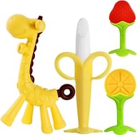 ECVV 4 Pack Baby Teething Toys Set Silicone Fruit Shape Giraffe Baby Teethers BPA Free Soothe Babies Gums for Babies Infants Toddlers Boys & Girls