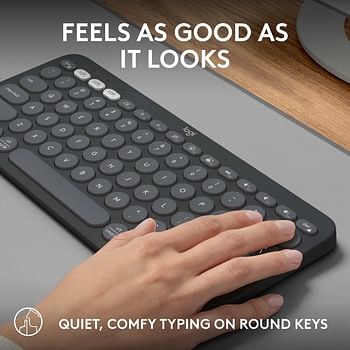 Logitech Pebble Keys 2 K380s, Multi-Device Bluetooth Wireless Keyboard with Customisable Shortcuts, Slim and Portable, Easy-Switch for Windows, macOS, iPadOS, Android, Chrome OS, ARA Layout - Graphite