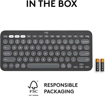 Logitech Pebble Keys 2 K380s, Multi-Device Bluetooth Wireless Keyboard with Customisable Shortcuts, Slim and Portable, Easy-Switch for Windows, macOS, iPadOS, Android, Chrome OS, ARA Layout - Graphite