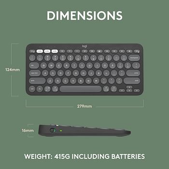 Logitech Pebble Keys 2 K380s, Multi-Device Bluetooth Wireless Keyboard with Customisable Shortcuts, Slim and Portable, Easy-Switch for Windows, macOS, iPadOS, Android, Chrome OS, ARA Layout - Graphite