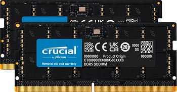 Crucial DDR5 4800MHz SODIMM (2 x 32GB) Ram (CT2K32G48C40S5) 64GB