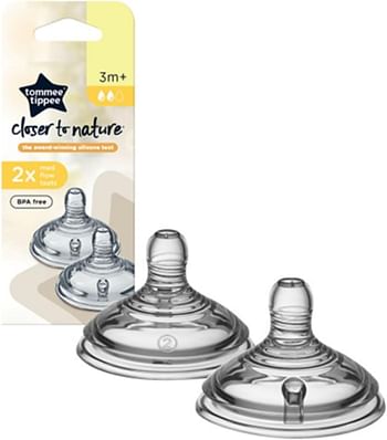 Tommee Tippee TT42212010 Closer Nature Medium Flow Teats, 3+ Months, 2 Pack - Clear