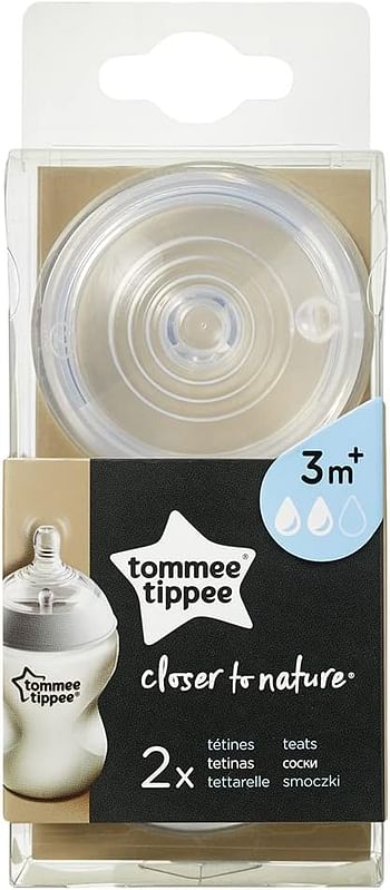 Tommee Tippee TT42212010 Closer Nature Medium Flow Teats, 3+ Months, 2 Pack - Clear