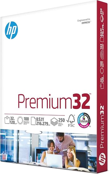 HP Papers HP Papers 8.5 x 11 Paper Premium 32 lb 1 Ream - 250 Sheets 100 Bright Made in USA - FSC Certified 113500R