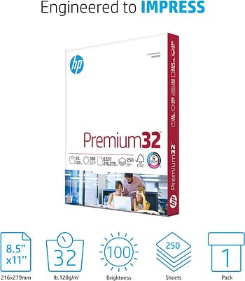 HP Papers HP Papers 8.5 x 11 Paper Premium 32 lb 1 Ream - 250 Sheets 100 Bright Made in USA - FSC Certified 113500R