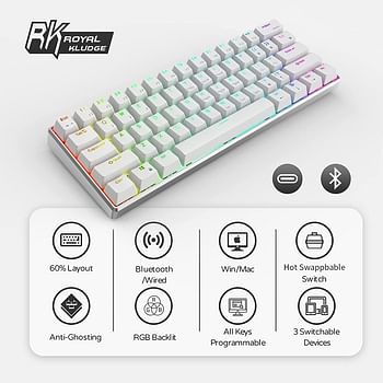 RK61 Pro 60% Mechanical Keyboard with CNC Aluminum Case, RGB Wireless/Wired Gaming Keyboard, Double Shot PBT Keycaps, Hot-Swappable Gateron Blue Switch