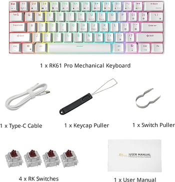 RK61 Pro 60% Mechanical Keyboard with CNC Aluminum Case, RGB Wireless/Wired Gaming Keyboard, Double Shot PBT Keycaps, Hot-Swappable Gateron Blue Switch