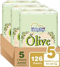 BabyJoy Olive Tape Diaper, Size 5, Junior, 14-23 Kg, Mega Box, 126 Diapers