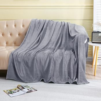 SKY-TOUCH Queen Fleece Blanket : 270GSM Super Soft Lightweight Bed Blanket Plush Fuzzy Cozy Luxury Microfiber Throw Blanket for Home Office Dorm Bed Sofa Chair Couch Travel Camping (Grey 230 * 200cm)