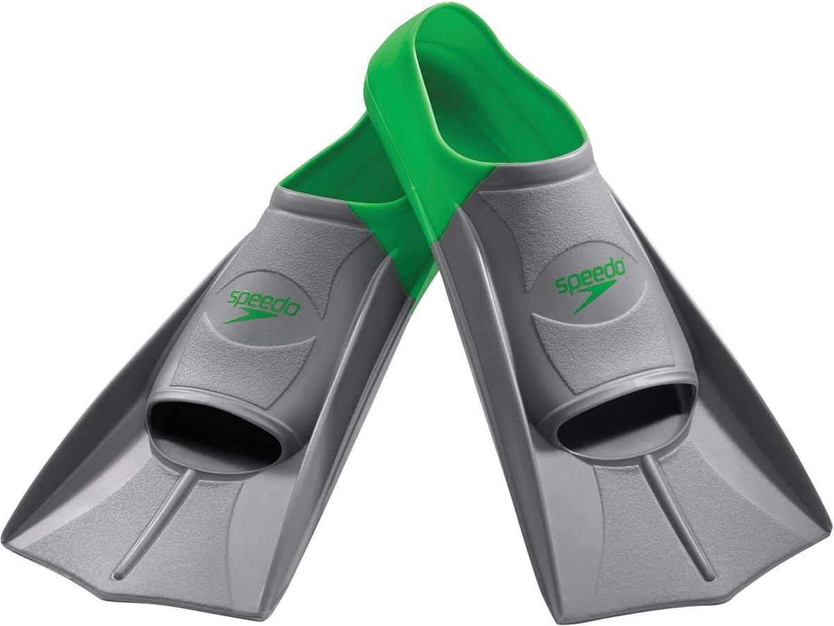 Speedo Unisex-Adult Swim Training Fins Silicone Short Blade Small - Green and Grey