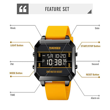 Skmei SK1848 Men Sports Manufacturer Wholesale Watches 30m Waterproof Digital Watch-Yellow