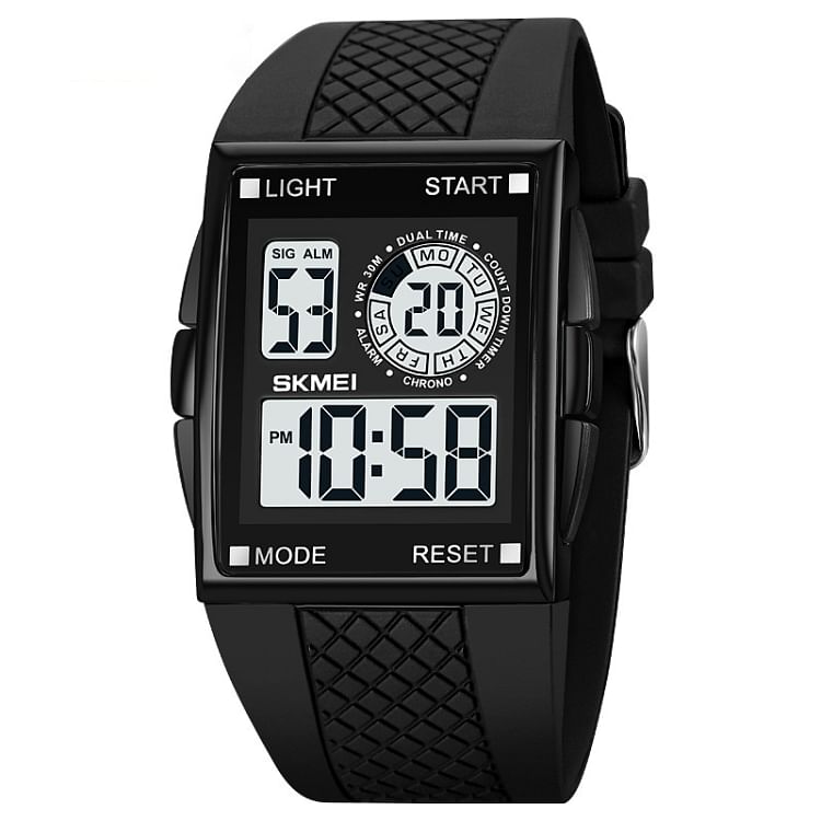 SKMEI 1967 Stainless Steel Buckle PU Strap Waterproof Electronic Watch -Black\White