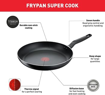 Tefal Super Cook Frypan Bundel 26 cm + 24 cm, Easy-Cleaning, High-Performance, Non-Stick Coating, Thermo-Signal Heat Indicator, Diffusion Base, Healthy Frying Pan, Ergonomic, B4590584P6