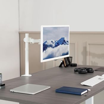 VIVO Single Monitor Arm Desk Mount, Holds Screens up to 32 inch Regular and 38 inch Ultrawide, Fully Adjustable Stand with C-Clamp and Grommet Base, VESA 75x75mm or 100x100mm, White, STAND-V001W