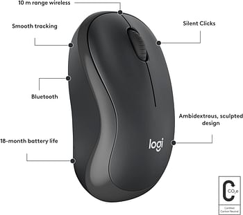 Logitech M240 Silent Bluetooth Mouse, Wireless, Compact, Portable, Smooth Tracking, 18-Month Battery, for Windows, macOS, ChromeOS, Compatible with PC, Mac, Laptop, Tablets - Graphite