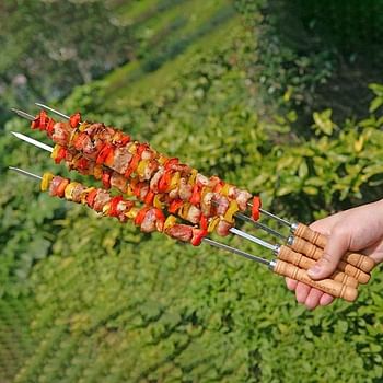 MARKQ BBQ Skewers, 40 cm Stainless Steel Kebab Skewer with Wooden Handle for Roasting Barbecue Grilling Camping Bonfire, 12 Pieces