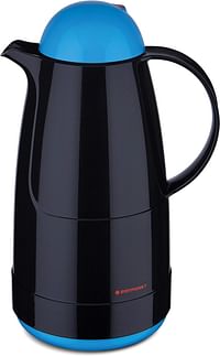 ROTPUNKT 215 CHRISTINE Insulated Jug 1.5 L | Dual Function Screw Cap | BPA Free Healthy Drinking | Made in Germany | Warm + Cold | Black/Electric Kingfisher