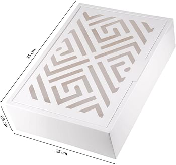 صندوق هدايا كلاسيكي من قطعتين (35 × 25 × 9 سم) سهل التجميع، صناديق هدايا ورقية متينة صديقة للبيئة للعام الجديد والزفاف وعيد الميلاد وعيد العريس وعيد الاب (ابيض ساطع) عبوة من قطعتين