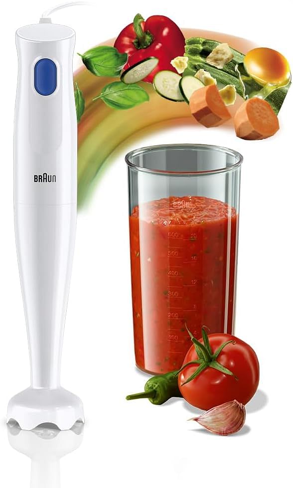 Braun MultiQuick 1 Hand Blender 450 Watts, 1 Speed, Light-Weight, BPA Free, Dishwasher Safe, Plastic - MQ 10.001P