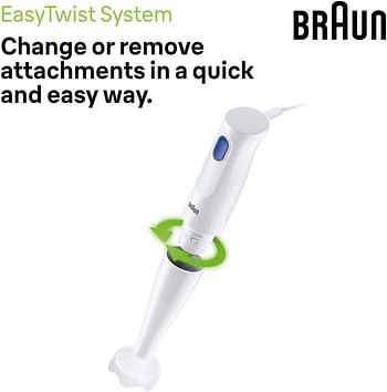 Braun MultiQuick 1 Hand Blender 450 Watts, 1 Speed, Light-Weight, BPA Free, Dishwasher Safe, Plastic - MQ 10.001P