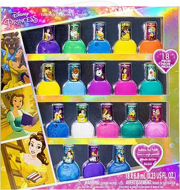 Townley Girl Princess Belle Washable Super Sparkly Peel-Off Nail Polish Deluxe Set for Girls, 18 Colors