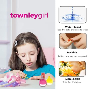 Townley Girl Princess Belle Washable Super Sparkly Peel-Off Nail Polish Deluxe Set for Girls, 18 Colors