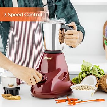 Geepas 2-IN-1 Mixer Grinder- GSB44091 550W Powerful Motor Stainless Steel Jars and Blade Ergonomic Grip and Equipped with Overload Protector Perfect for making Smoothies Milkshakes