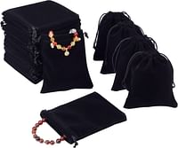 PandaHall Elite 50 pcs Velvet Drawstring Bags, Black Jewelry Pouches 12x10cm Wedding Favor Bags Small Gift Bags Party Treat Advent Calendar Bags for Christmas Jewelry Bracelets Watches Storage