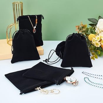 PandaHall Elite 50 pcs Velvet Drawstring Bags, Black Jewelry Pouches 12x10cm Wedding Favor Bags Small Gift Bags Party Treat Advent Calendar Bags for Christmas Jewelry Bracelets Watches Storage