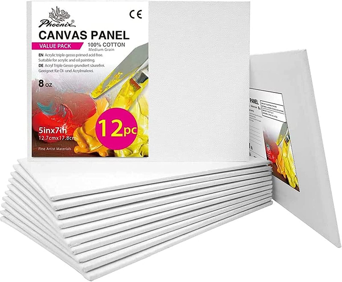 Artist Painting Canvas Panels 5X7 Inch / 12 PackTriple Primed Cotton Canvas Boards For Oil & Acrylic Paint