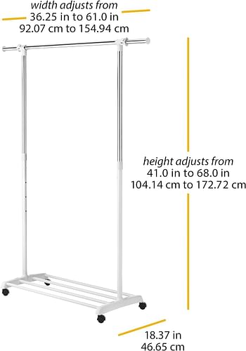 Whitmor Deluxe Adjustable Garment Rack - Rolling Clothes Organizer - White and Chrome