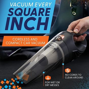 ThisWorx Cordless Car Vacuum Portable Mini Handheld Vacuum w/Rechargeable Battery and 3 Attachments High-Powered Vacuum Cleaner w/ 60w Motor