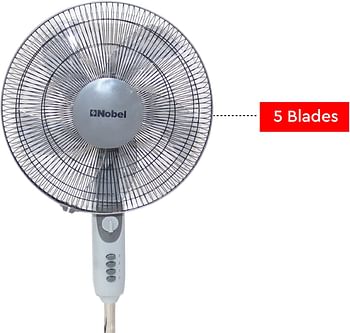 Nobel 16 Inch, 90 Degree Oscillation Stand Fan with 3 Speed 5 Blades and Timer, Multi Speed Function & Dual Frequency, 5 Highlight Efficient Blade with Air Vortex Technology NF145 - Grey