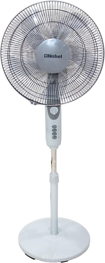 Nobel 16 Inch, 90 Degree Oscillation Stand Fan with 3 Speed 5 Blades and Timer, Multi Speed Function & Dual Frequency, 5 Highlight Efficient Blade with Air Vortex Technology NF145 - Grey