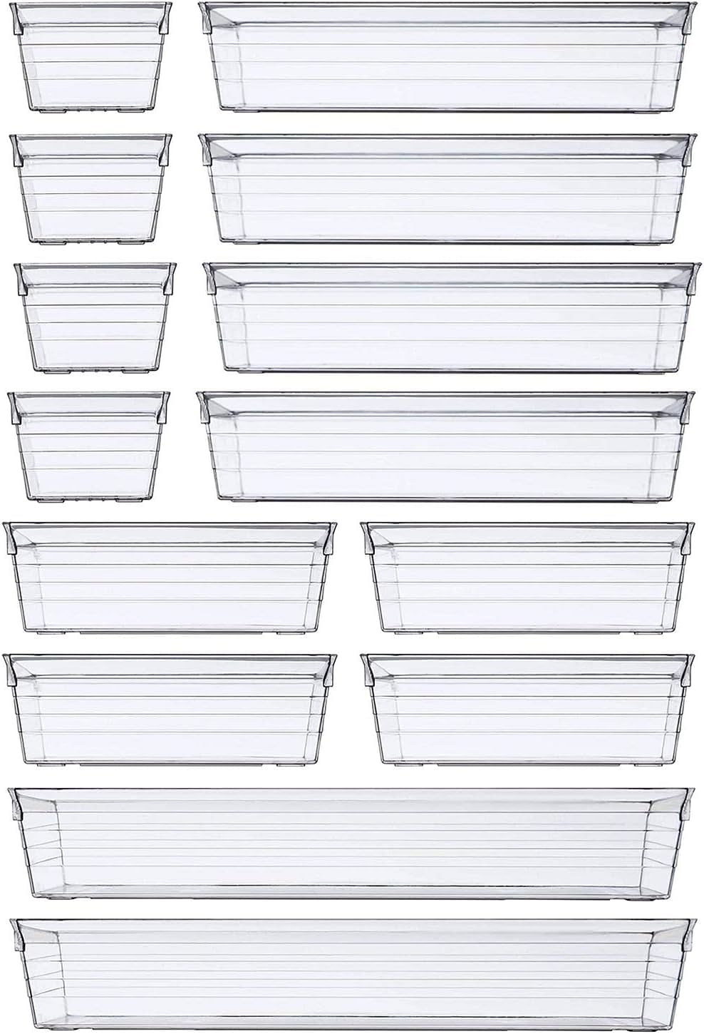 DCA 14 PCS Clear Plastic Drawer Organizer Tray for Makeup, Kitchen Utensils, Jewelries and Gadgets