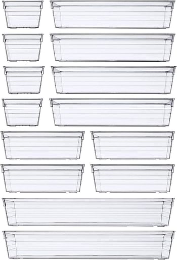 DCA 14 PCS Clear Plastic Drawer Organizer Tray for Makeup, Kitchen Utensils, Jewelries and Gadgets