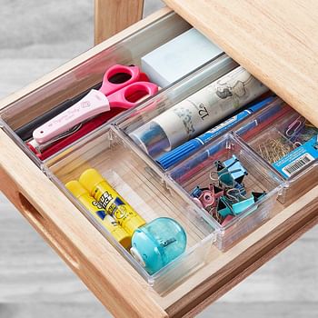 DCA 14 PCS Clear Plastic Drawer Organizer Tray for Makeup, Kitchen Utensils, Jewelries and Gadgets