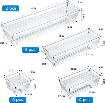 DCA 14 PCS Clear Plastic Drawer Organizer Tray for Makeup, Kitchen Utensils, Jewelries and Gadgets