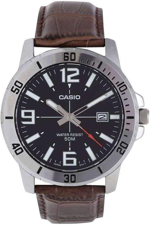 Casio Watch A1370 for men 45 mm - Brown, Black