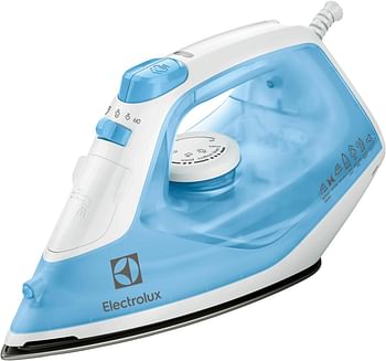 ELECTROLUX Steam Iron 2300W Non-Stick Ceramic Plate Mechanical Knob 2m Cord Length 1 Axis Rotation Card Water Tank Steam Technology Steam Shot 100 gm Pilot Lamp Cerulean EDB1730