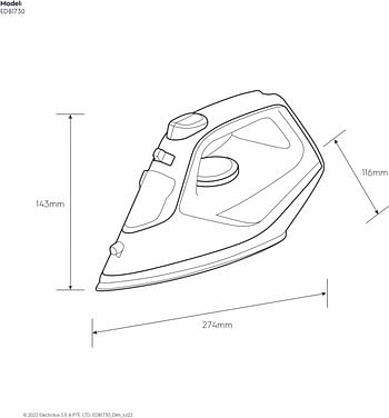 ELECTROLUX Steam Iron 2300W Non-Stick Ceramic Plate Mechanical Knob 2m Cord Length 1 Axis Rotation Card Water Tank Steam Technology Steam Shot 100 gm Pilot Lamp Cerulean EDB1730